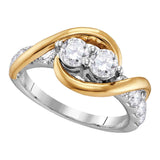 14kt Two-tone Gold Womens Round Diamond 2-stone Bridal Wedding Engagement Ring 1-3/8 Cttw
