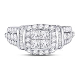 10kt White Gold Womens Princess Diamond Square Frame Cluster Ring 1-3/4 Cttw