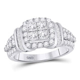 10kt White Gold Womens Princess Diamond Square Frame Cluster Ring 1-3/4 Cttw