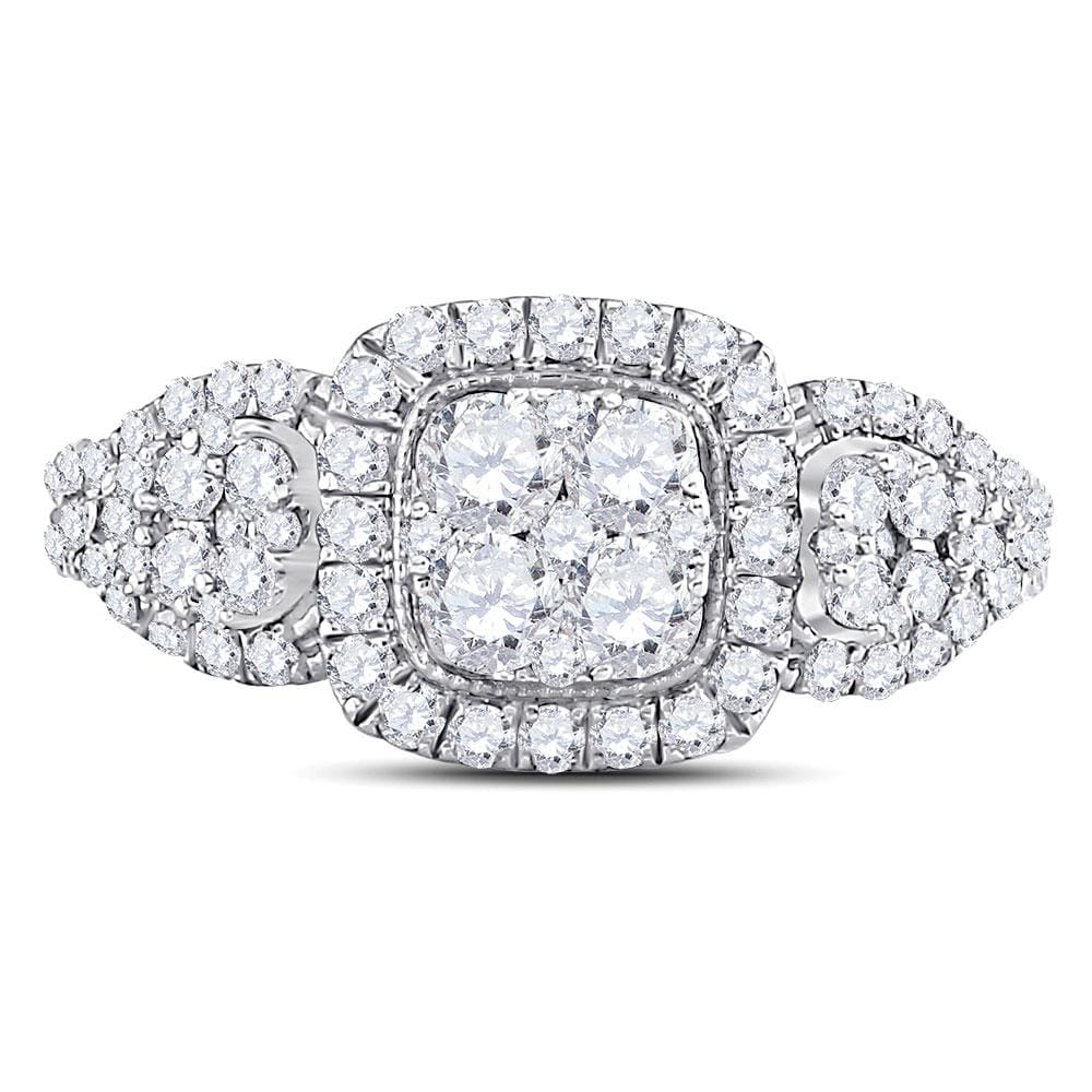 10kt White Gold Womens Round Diamond Square Halo Cluster Ring 1-1/4 Cttw