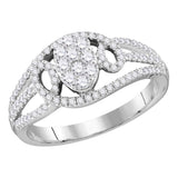 10kt White Gold Womens Round Diamond Oval Cluster Ring 1/2 Cttw