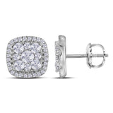 10kt White Gold Womens Round Diamond Square Cluster Earrings 1 Cttw
