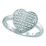 10kt White Gold Womens Round Diamond Heart Cluster Ring 1/10 Cttw