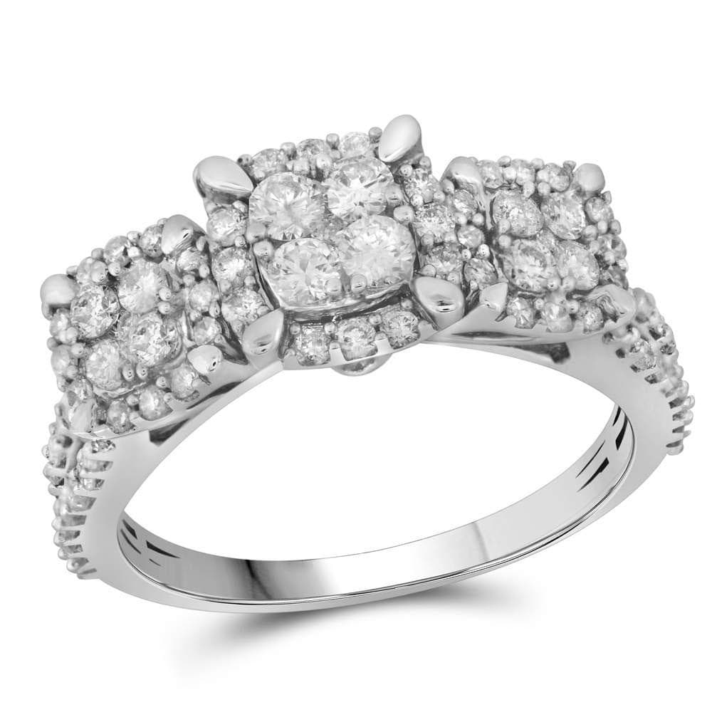 10kt White Gold Round Diamond Triple Cluster Bridal Wedding Engagement Ring 1 Cttw