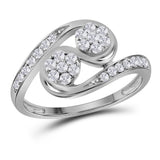 14kt White Gold Womens Round Diamond Cluster 2-stone Ring 1/2 Cttw
