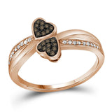 10kt Rose Gold Womens Round Brown Diamond Heart Ring 1/10 Cttw