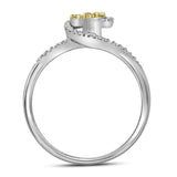 10kt White Gold Womens Round Yellow Color Enhanced Diamond Heart Ring 1/4 Cttw
