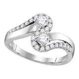 10kt White Gold Round Diamond 2-stone Bridal Wedding Engagement Ring 3/4 Cttw