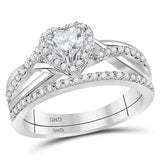 14kt White Gold Heart Diamond Bridal Wedding Ring Band Set /8 Cttw