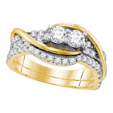 14kt Yellow Gold Womens Round Diamond 2-stone Bridal Wedding Engagement Ring Band Set 1.00 Cttw