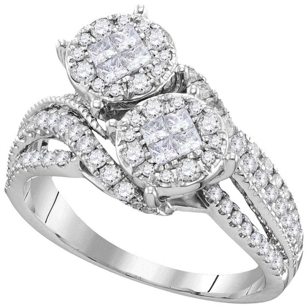 10kt White Gold Womens Princess Diamond Cluster Bridal Wedding Engagement Ring 1.00 Cttw