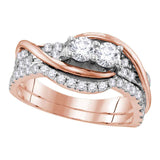 14kt Rose Gold Womens Round Diamond 2-stone Bridal Wedding Engagement Ring Band Set 1.00 Cttw