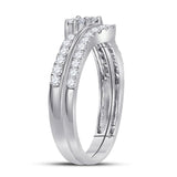 10kt White Gold Round Diamond 2-stone Bridal Wedding Ring Band Set 1/2 Cttw