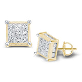 14kt Yellow Gold Womens Princess Diamond Cluster Stud Earrings 1 Cttw