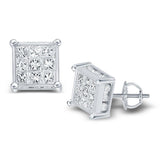 14kt White Gold Womens Princess Diamond Cluster Stud Earrings 1/4 Cttw