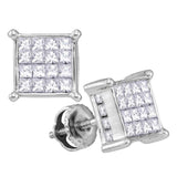 14kt White Gold Womens Princess Diamond Square Cluster Earrings 3/4 Cttw