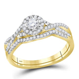 10kt Yellow Gold Round Diamond Twist Bridal Wedding Ring Band Set 1/2 Cttw