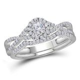 10kt White Gold Round Diamond Twist Bridal Wedding Ring Band Set 1/2 Cttw