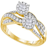 14kt Yellow Gold Womens Princess Round Diamond Soleil Cluster Bridal Wedding Engagement Ring 1/2 Cttw
