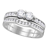 10kt White Gold Womens Round Diamond 2-stone Bridal Wedding Engagement Ring Band Set 1/2 Cttw