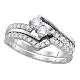 14kt White Gold Womens Round Diamond 2-stone Bridal Wedding Engagement Ring Band Set 1.00 Cttw