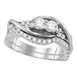 10kt White Gold Round Diamond 2-stone Bridal Wedding Ring Band Set 1/2 Cttw