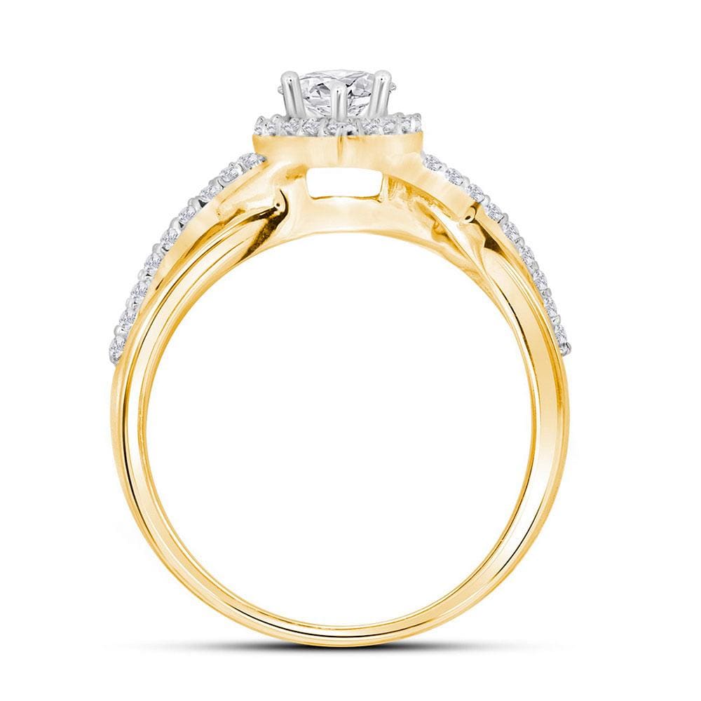 14kt Yellow Gold Heart Diamond Bridal Wedding Ring Band Set /8 Cttw