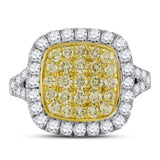 14kt Yellow Gold Womens Round Natural Yellow Diamond Cluster Ring 1-3/4 Cttw