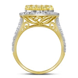 14kt Yellow Gold Womens Round Natural Yellow Diamond Cluster Ring 1-3/4 Cttw