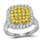 14kt White Gold Womens Round Natural Yellow Diamond Cluster Ring 1-3/4 Cttw