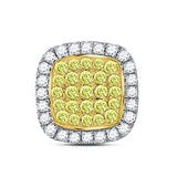 14kt Yellow Gold Womens Round Yellow Diamond Square Cluster Pendant 1-1/4 Cttw