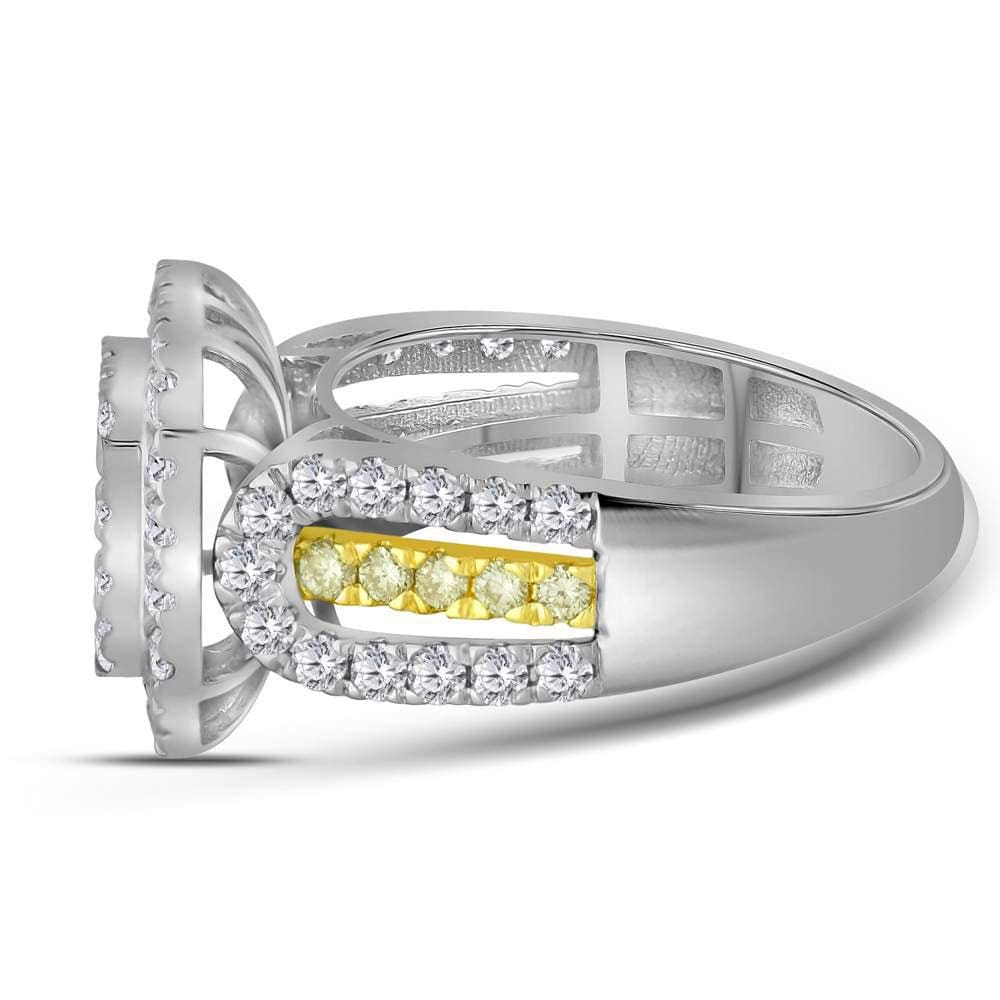 14kt White Gold Womens Round Canary Yellow Diamond Square Cluster Ring 1-3/4 Cttw