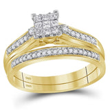 10kt Yellow Gold His Hers Princess Diamond Cluster Matching Wedding Set 1/2 Cttw