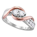14kt Two-tone Gold Womens Round Diamond 2-stone Bridal Wedding Engagement Ring 1-1/2 Cttw