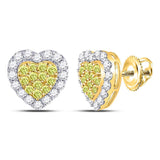14kt Yellow Gold Womens Round Yellow Diamond Heart Cluster Earrings 1-1/3 Cttw