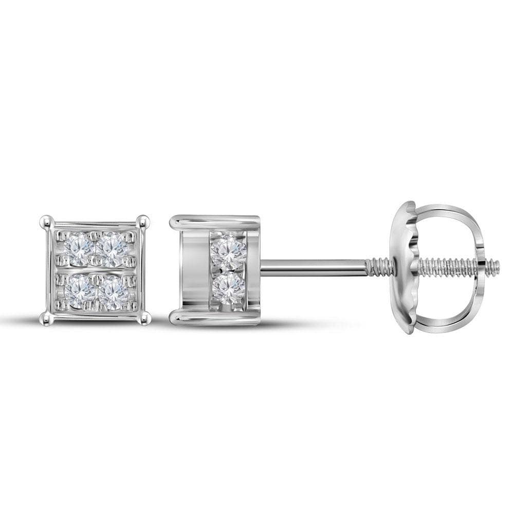 10kt White Gold Womens Round Diamond Square Cluster Earrings 1/3 Cttw