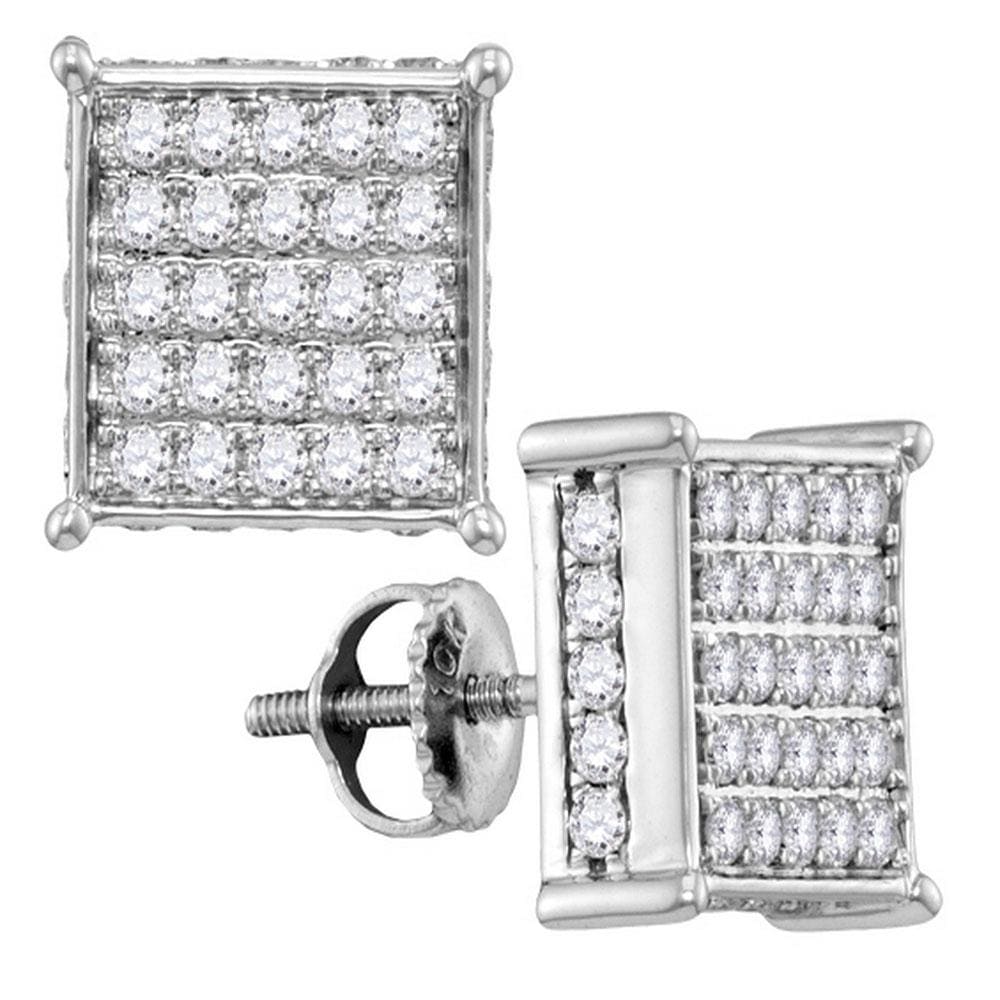 10kt White Gold Womens Round Pave-set Diamond Square Cluster Earrings 1 Cttw