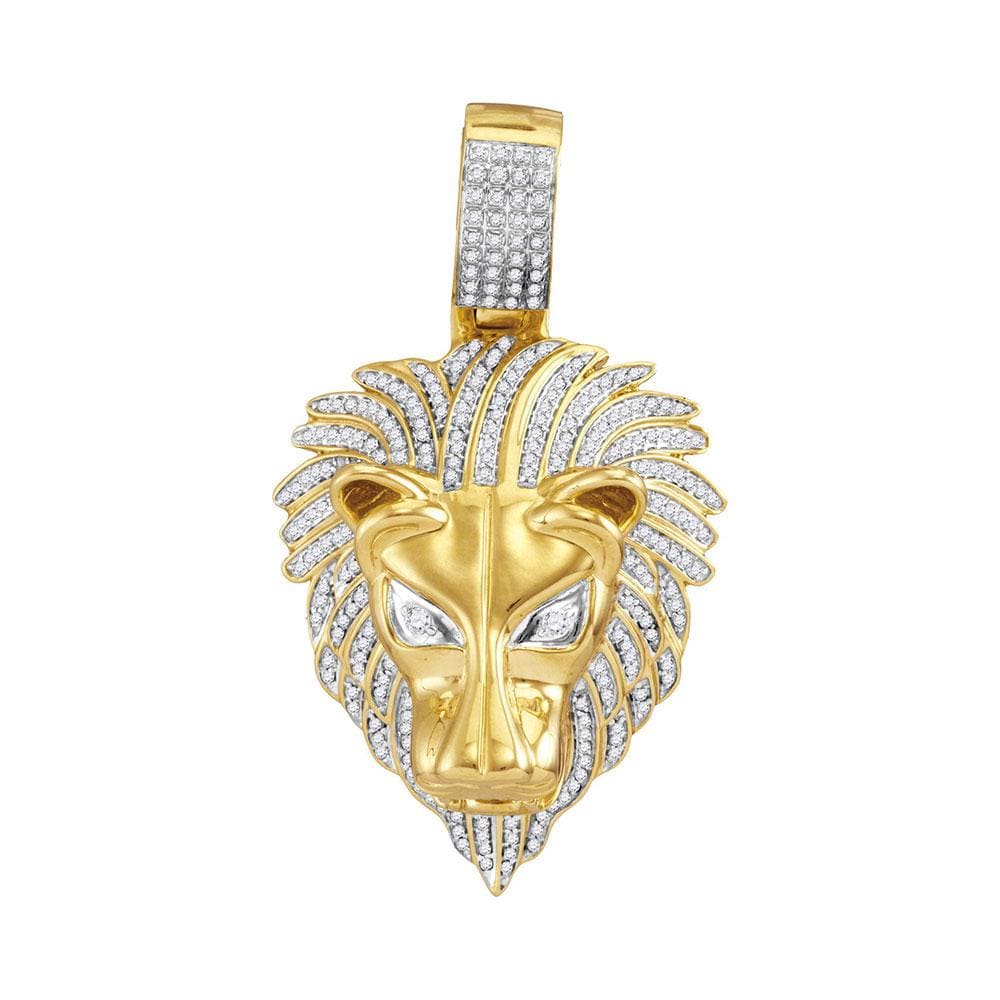10kt Yellow Gold Mens Round Diamond Lion Head Animal Charm Pendant 7/8 Cttw