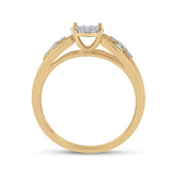 10kt Yellow Gold Diamond Cluster Cross Bridal Wedding Ring Band Set 1/4 Cttw