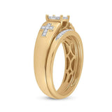 10kt Yellow Gold Diamond Cluster Cross Bridal Wedding Ring Band Set 1/4 Cttw