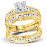 10kt Yellow Gold His Hers Round Diamond Solitaire Matching Wedding Set 1/2 Cttw