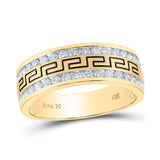 14kt Yellow Gold Mens Round Diamond Grecco Double Row Wedding Band Ring 3/4 Cttw