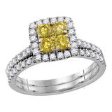 14kt White Gold Round Yellow Diamond Square Bridal Wedding Ring Band Set 1-1/4 Cttw