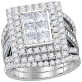 14kt White Gold Womens Princess Diamond Rectangle Cluster Bridal Wedding Engagement Ring Band Set 4-1/12 Cttw