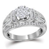 10kt White Gold Round Diamond Cluster Bridal Wedding Engagement Ring 1 Cttw