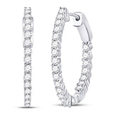 10kt White Gold Womens Round Diamond Inside Outside Hoop Earrings 2 Cttw