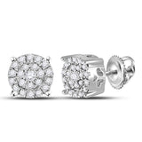 10kt White Gold Womens Round Diamond Cindys Dream Cluster Earrings 1/8 Cttw