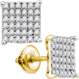 10kt Yellow Gold Womens Round Diamond Square Earrings 1/2 Cttw