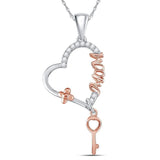 Sterling Silver Womens Round Diamond Rose-tone Mom Mother Heart Key Pendant 1/4 Cttw