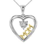 Sterling Silver Womens Round Diamond Heart Mom Mother Pendant .02 Cttw